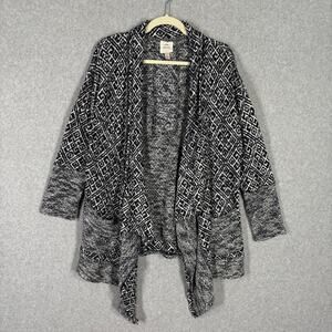 Knox Rose Cardigan Sweater Womens Large Navy Open Drape‎ Aztec Southwest Boho